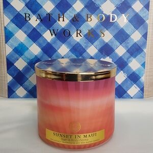 BATH & BODY WORKS 'SUNSET IN MAUI' 3-WICK SCENTED CANDLE w/OMBRE WRAP NEW